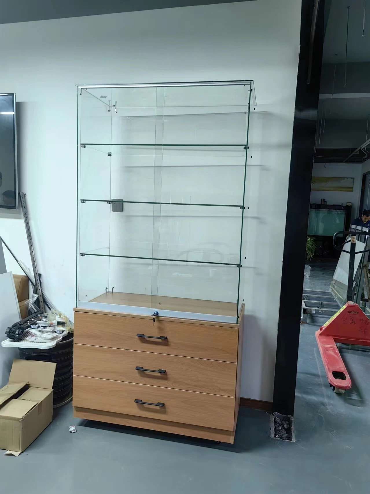 Custom Modern Full Vision Glass Display Cabinet With Toughened Glass