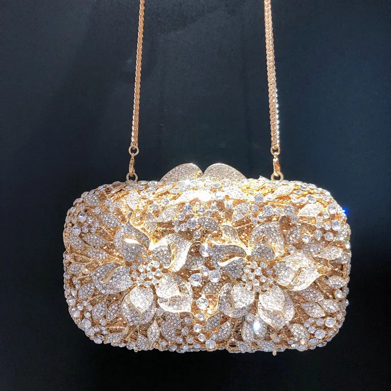 Imagem -06 - Bolsa Flor Oca para Mulheres Bolsa de Ouro e Prata para Casamento Bolsa de Noiva Festa à Noite Foral Strass Presente de Diamante e Cristal Nova Chegada