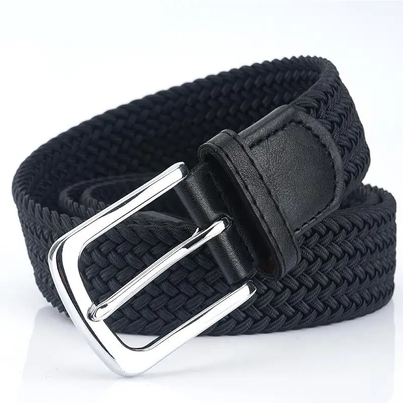 

Fashion High-end Business Alloy Buckle Woven Men's Belt Golf Elastic Elastic Woven Canvas Belt Casual Unisex Outdoor Sports Belt