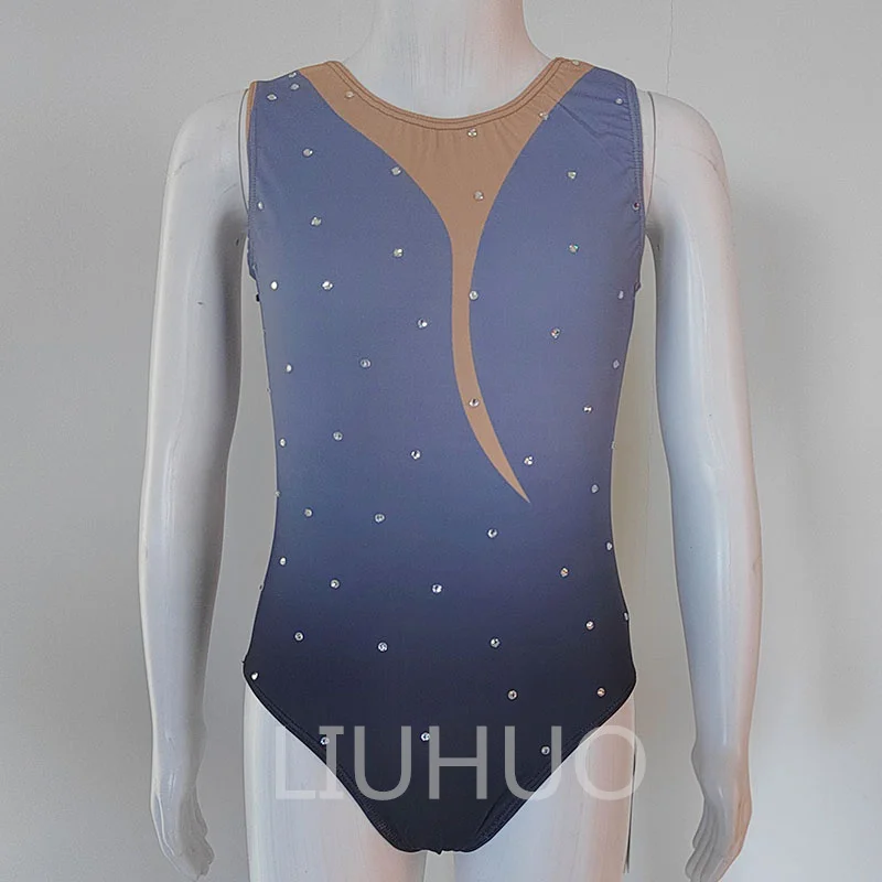 Artistieke Gymnastiek Bodysuit Wedstrijd Pak Blauwe Gymnastiek Onesie Custom