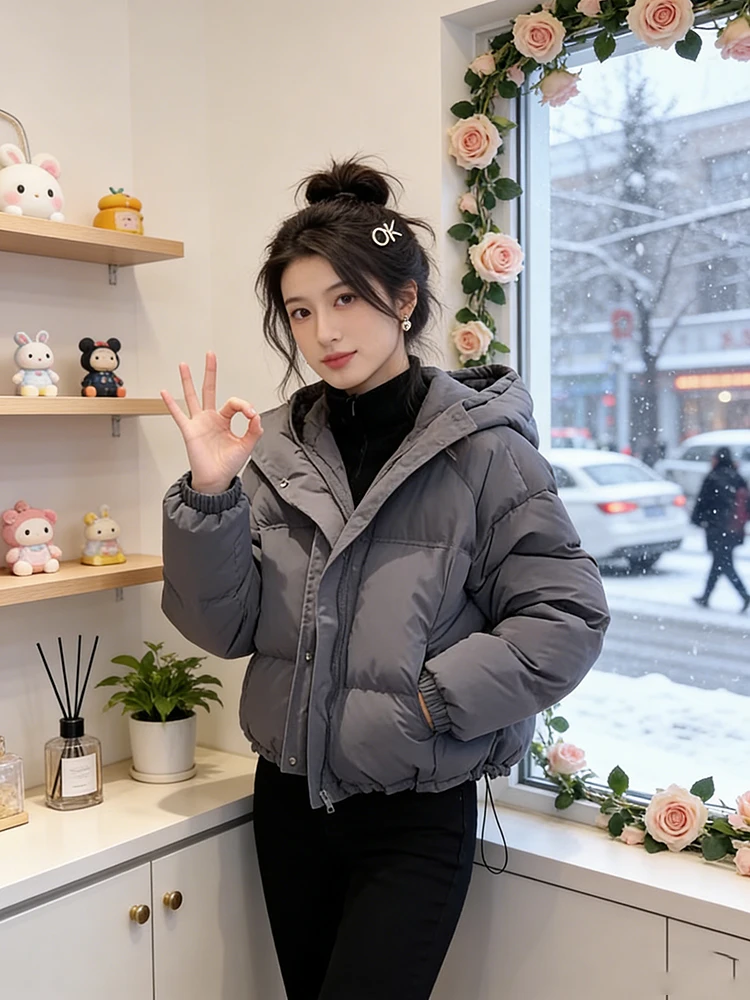 

Korean Sle Thiened ort Cotton Jaet Women's Winter Faion Versatile Small Size Cotton Coat Commute Loose Fit Zipper