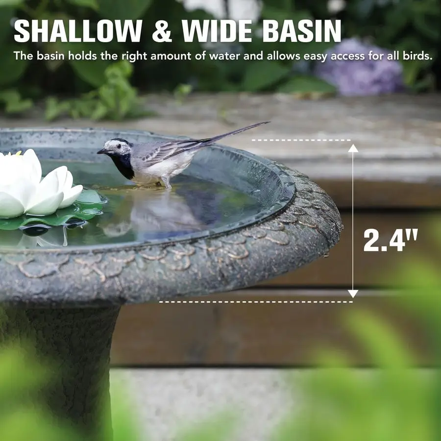 Fiberclay Outdoor Bird Bath, WeatherResistant Garden Decor with NonSlip Basin, Durable MarbleLook Bird Baths for Outdoors, EasyC view 4