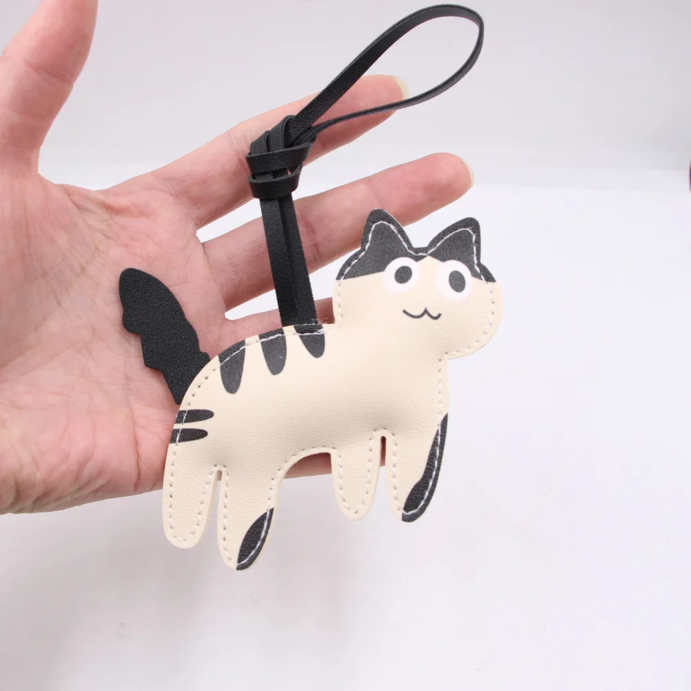 

Cute cow kitten leather backpack pendant, neighbor kitten keychain pendant