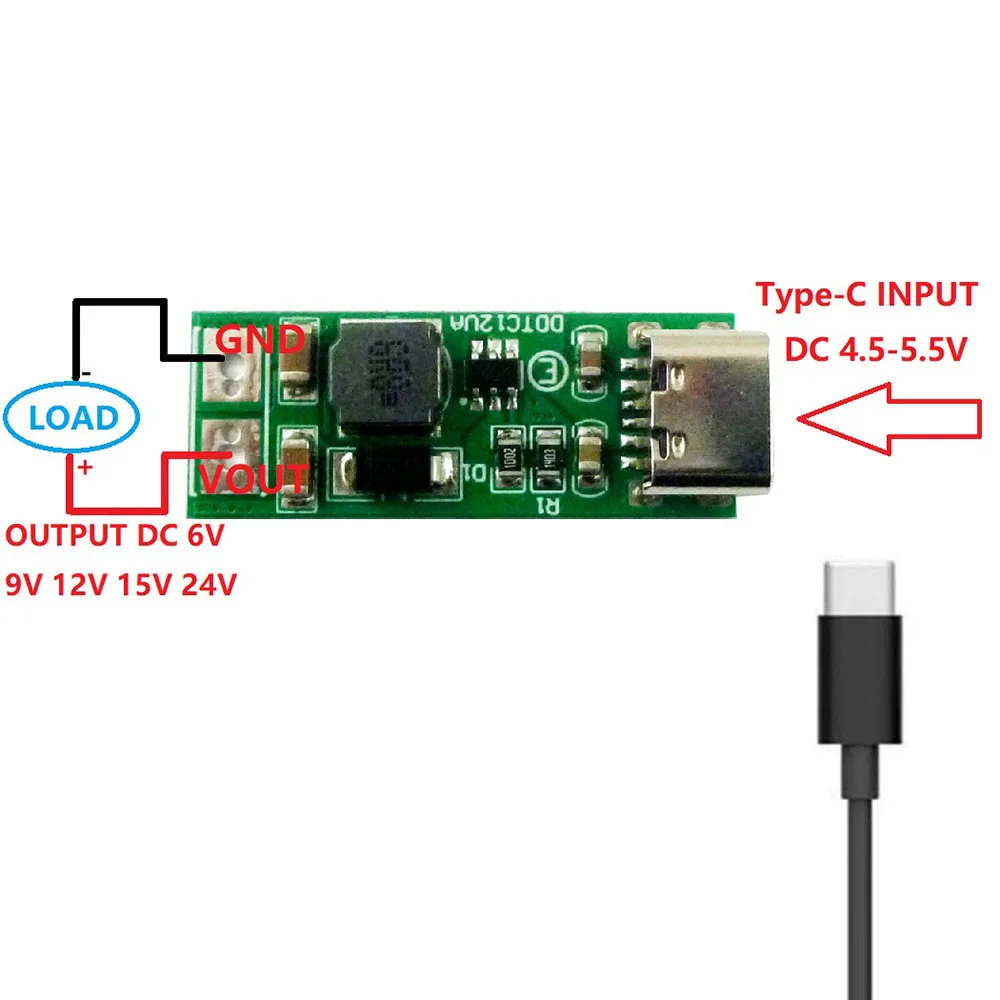 DC-DC Boost Step-up Converter 9W Mini Type-C USB DC 5V to 6V 9V 12V 15V 24V PWM PFM Voltage Regulator Module