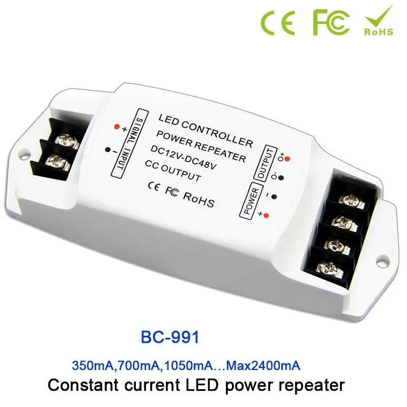 

BC-991 Single color LED Lamp Light Power Repeater 350mA/700mA/1050mA/2400mA 12V-24V 36V 48V Lights Tape Dimmer CC PWM Controller