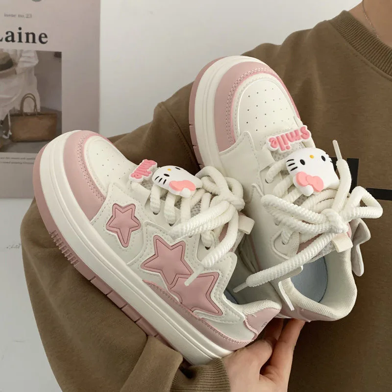 Sanrio Original Hello Kitty Platform Sneakers Preppy Style Off White Shoes Wszechstronne urocze buty z dużą główką dla kobiet 2024 Nowość