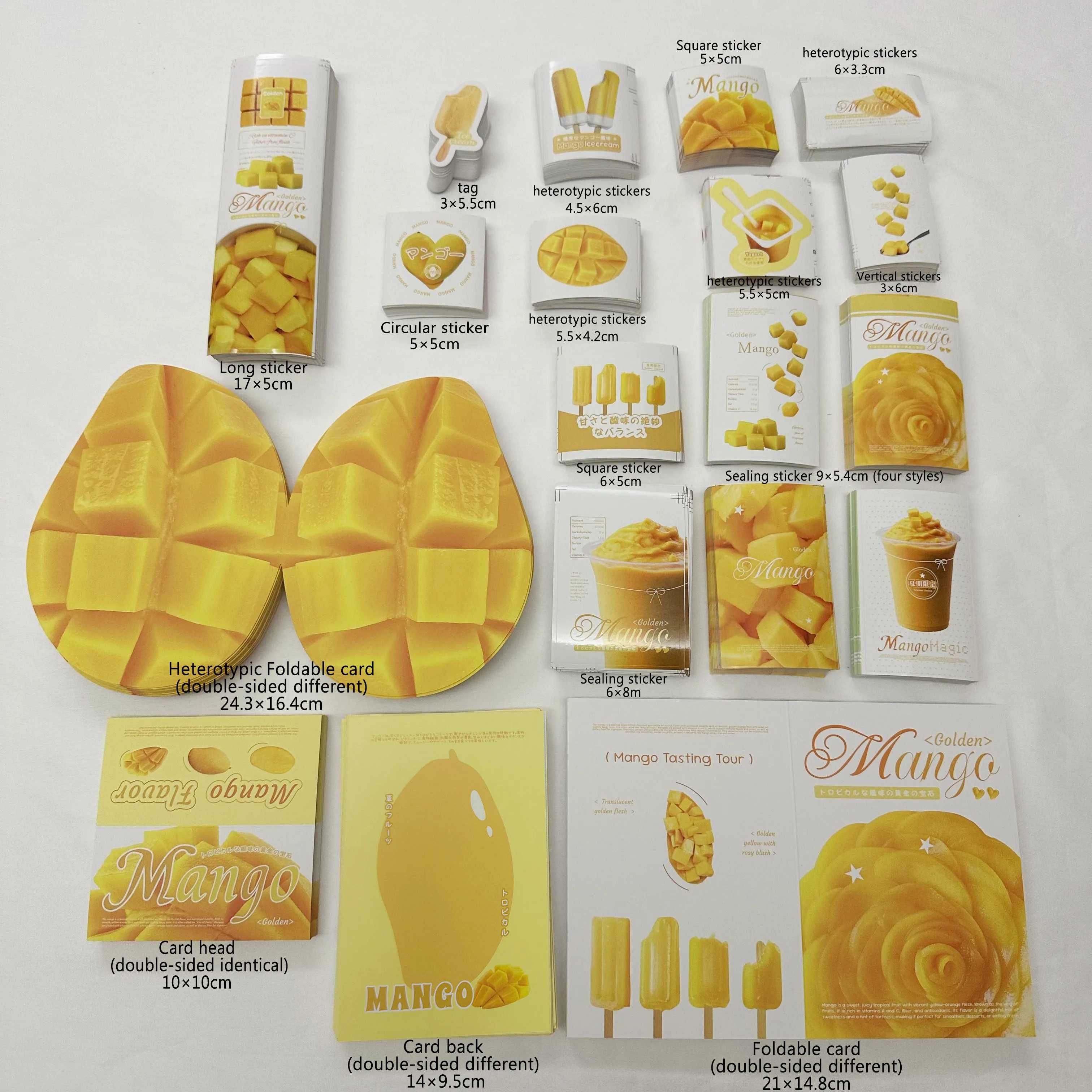 

95pcs-Stickers Greeting Card Folding Card Set-Yellow Mango Design-used for DIY packaging decorating anime,Kpop, Birthday gifts