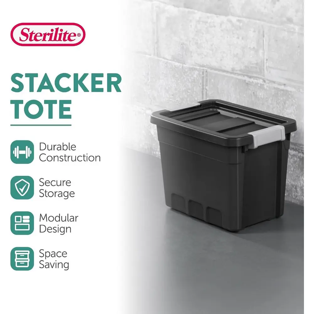 Stacker Tote with Lids or Garage, 7.5 Gallon, 12-Pack | Heavy-Duty and Stackable Plastic Boxes and Containers for Home, Desk, Ca