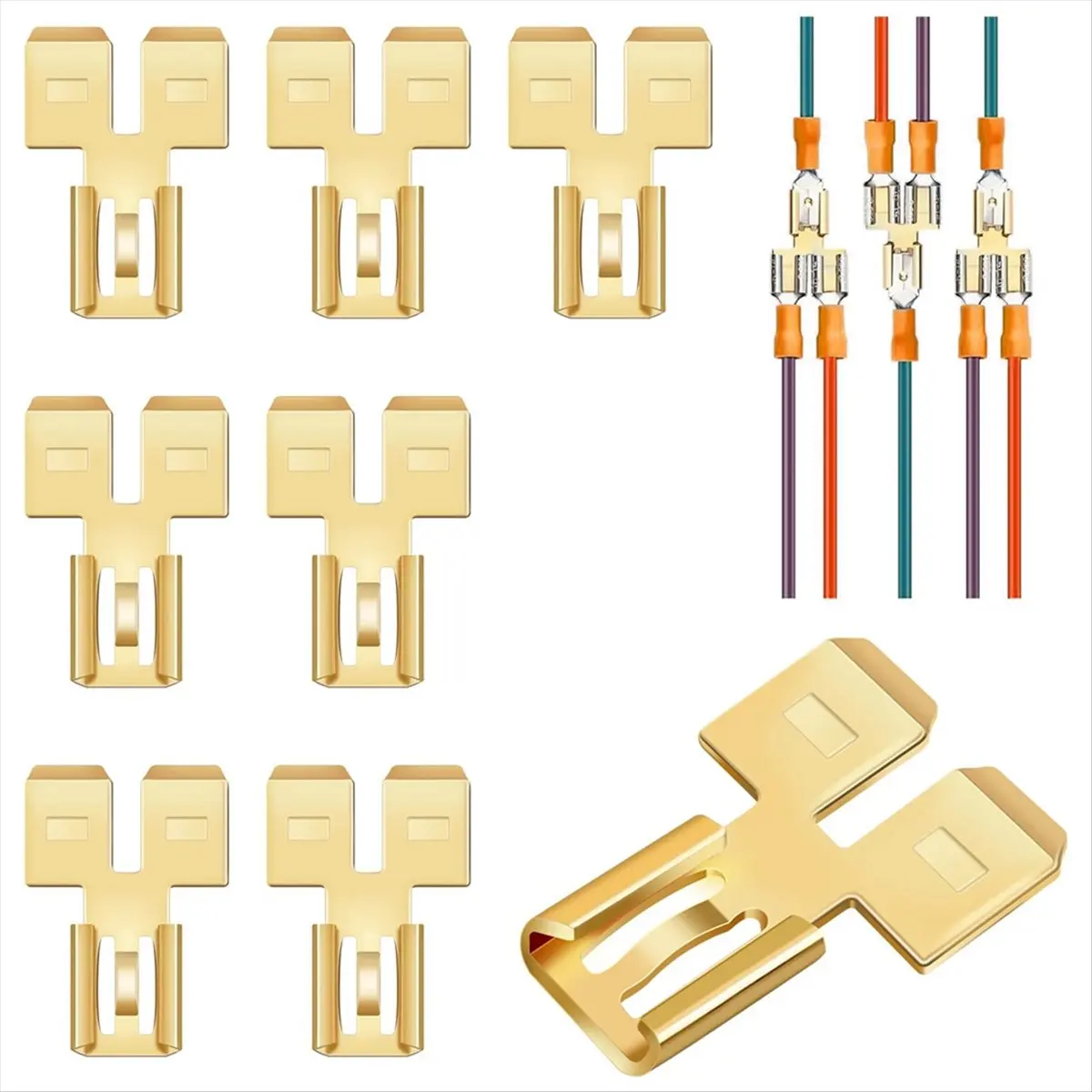 A75K 8Pcs Double Back Spade Connector Quick Disconnect Electrical Two-Way Wire Terminal Adapter Non-Insulated Male Single