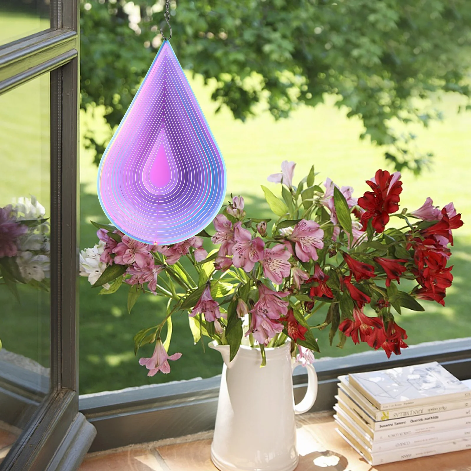 

3D Rotating Metal Wind Bell Colorful Water-Drop Shape Hanging Pendant Living Room Bedroom Decor Metal Wind Bell