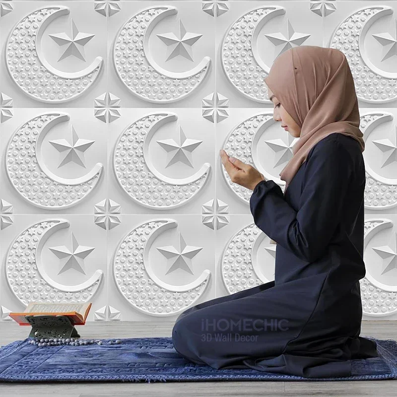 30x30cm wall renovation 3D Stereo Wall Panel Islamic muslim decor stars Not self-adhesive tile 3D wall sticker living room walls