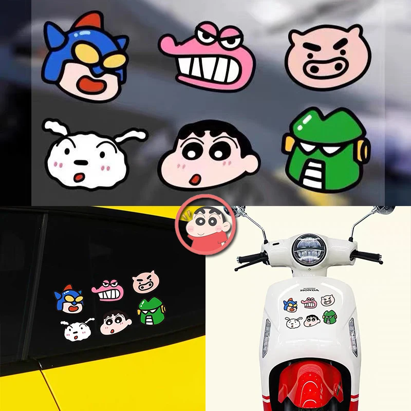 6PCS New Crayon Shin-chan Car Stickers Personalized Creative Avatar Motorcycle Electric Car Scratch Covering Decorative Stickers