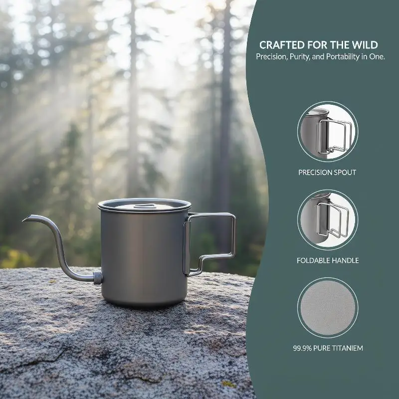 Gooseneck Pour Over Coffee Kettle Ultra Light Foldable Handle Controlled Flow Spout for Camping Hiking Trips