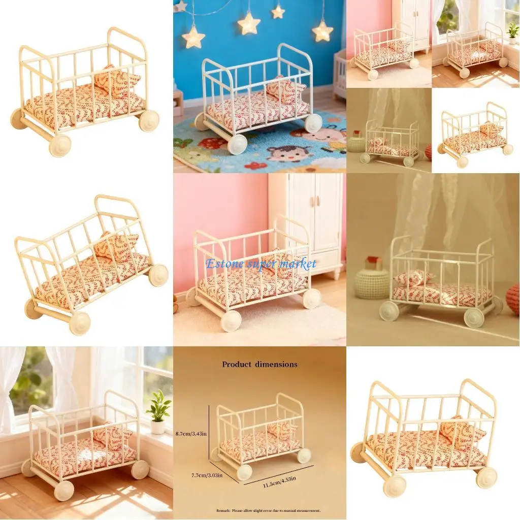 

090B Metal Crib Model Bassinet Crib Dollhouses Realistic Mini Size Collection Toy
