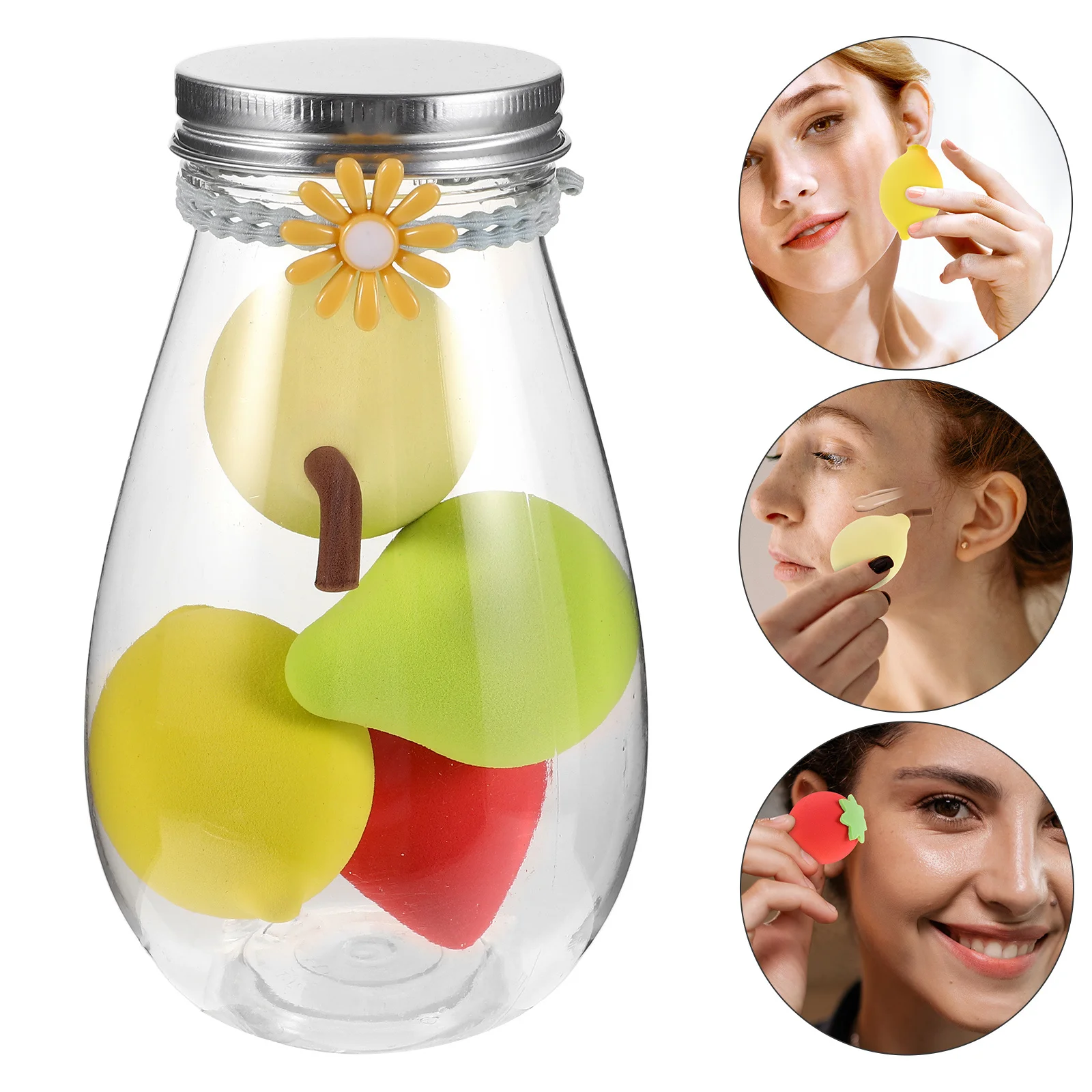 ชุดพัฟแต่งหน้ารูปผลไม้ 4 ชิ้น ฟองน้ำเนื้อนุ่ม ใช้ได้ทั้งแบบแห้งและเปียก สำหรับรองพื้นและคอนซีลเลอร์