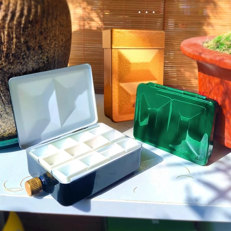 12/24Grid Italian Heavy Enamel Paint Empty Box Mini Half-Block Watercolor Box Student Outdoor Painting Sketching Art Supplies
