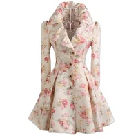 2026 primavera otoño gabardina para mujer nueva flor abrigo cortavientos medio y largo con cuello grande ropa de mujer