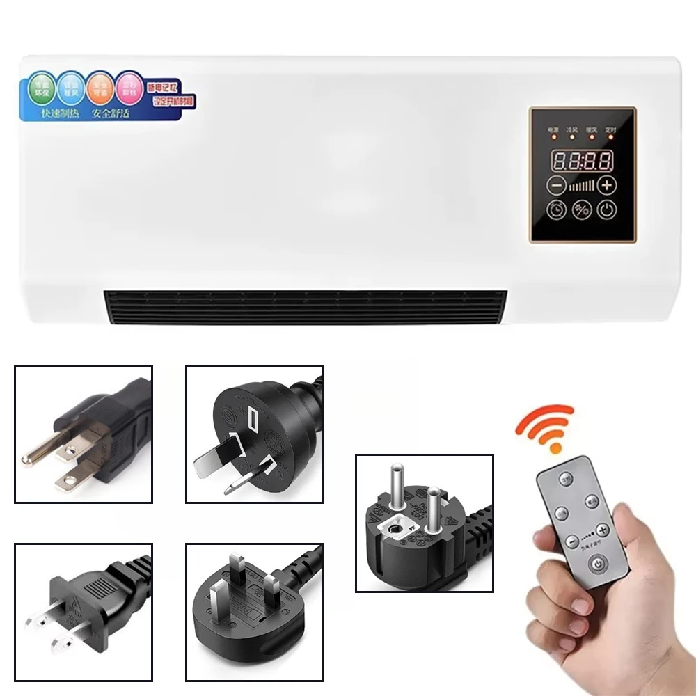 Wall Mount Electric Space Heater PTC Ceramic Heating Cooling* Fan 2 in 1 Air Conditioner Heater with Remote Control for Bathroom