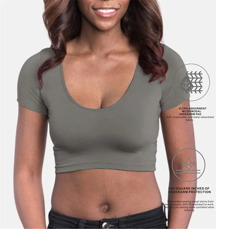 

Women's Micro Modal/Spandex T-Shirt O Neck Short Sleeve Sweatproof Undershirts Tshirts Crop Top For Ladies