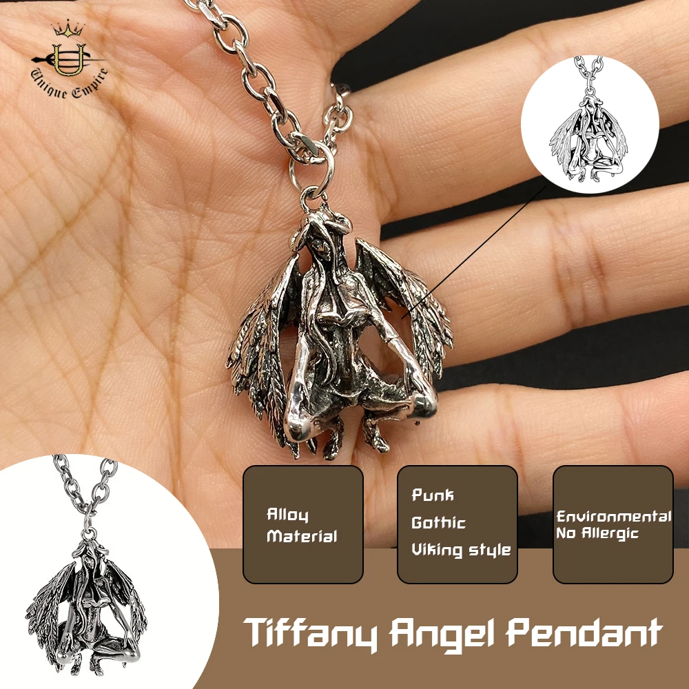 

Devil & Angel Pendant NecklaceVintage Tiliani Angel Sweater Chain for Men Gothic Jewelry Gift for Him Unique Religious Necklace