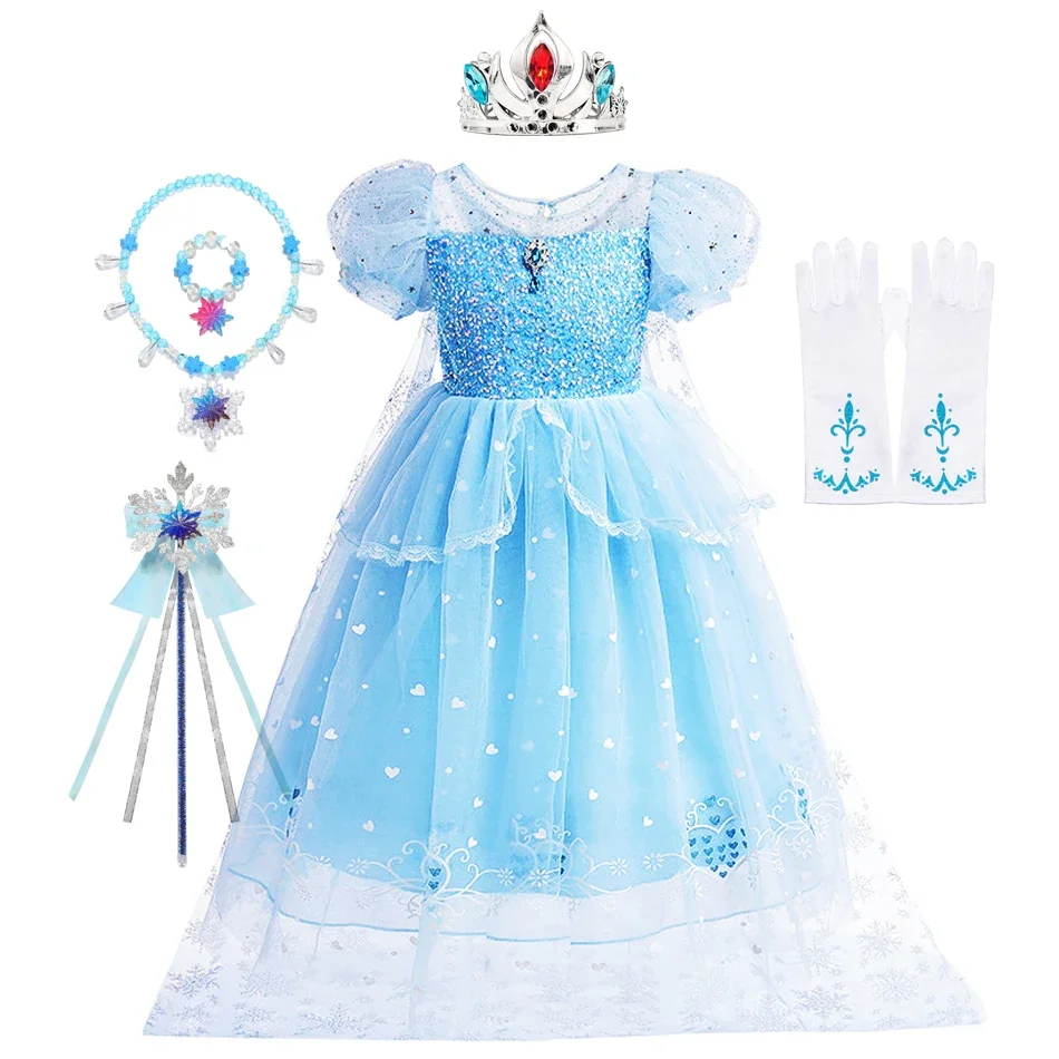 Elsa Dress for Girl Fancy Christmas Dress Girls Princess Halloween Anna Costume  4 5 6 7 8 9 10 Years