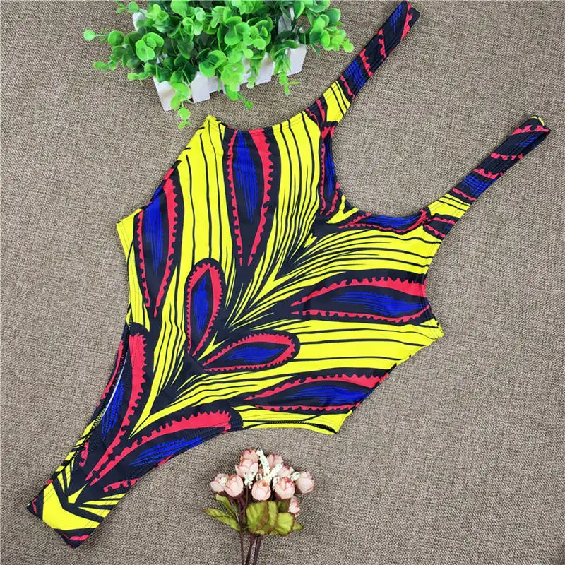 African Style One Piece Swimsuit Women 2020 Mujer Monokini Sexy Bodysuit High Cut Swimwear Backless Swim Bathing Suit Maillot