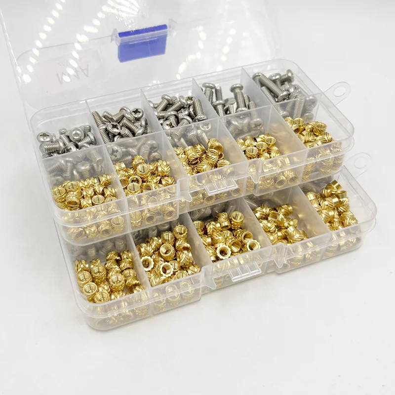 Brass Insert Nut and Screw Assortment Kit 260-500pcs M2 M3 M4 Hot Melt Insert Knurled Nut Injection Embedment Nut For 3D Printer