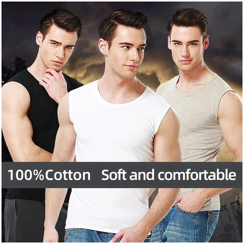 3 Pack MEN\'S Cotton Slim Vest Comfortable and Breathable Young MEN\'S Tight Sleeveless T