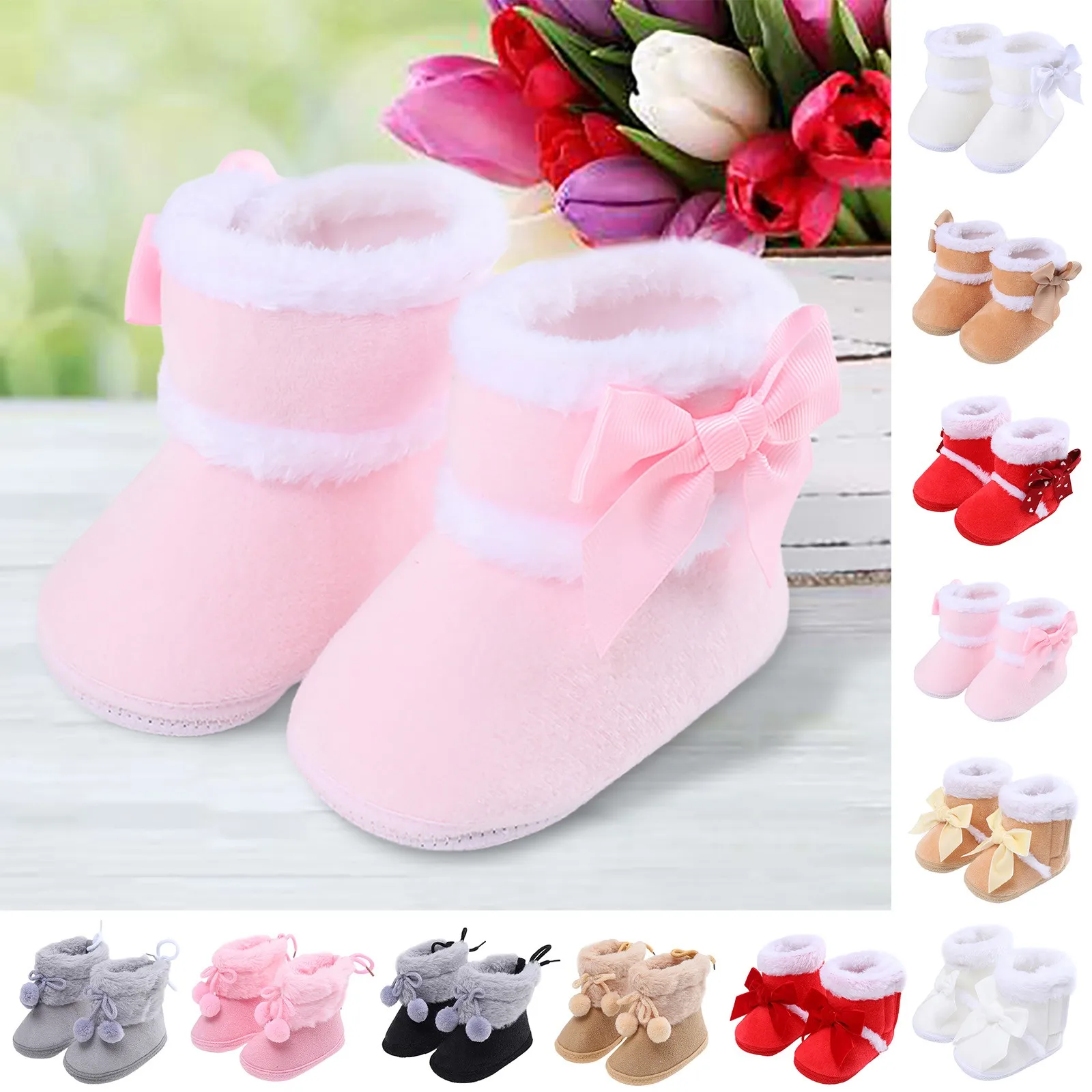 Baby Girls Plush Warm Boots Bowknot Princess Toddler Shoes Soft Sole Warmth Booties Cute Non Slip Snow Boots 2024 Tenis Infantil