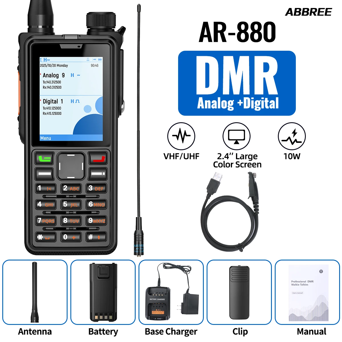 ABBREE AR-880 DMR Digitale Originele Auto Lange Afstand Walkie Talkie IP67 Waterdichte Dual Band Radio van Communicatie voor Autorijden