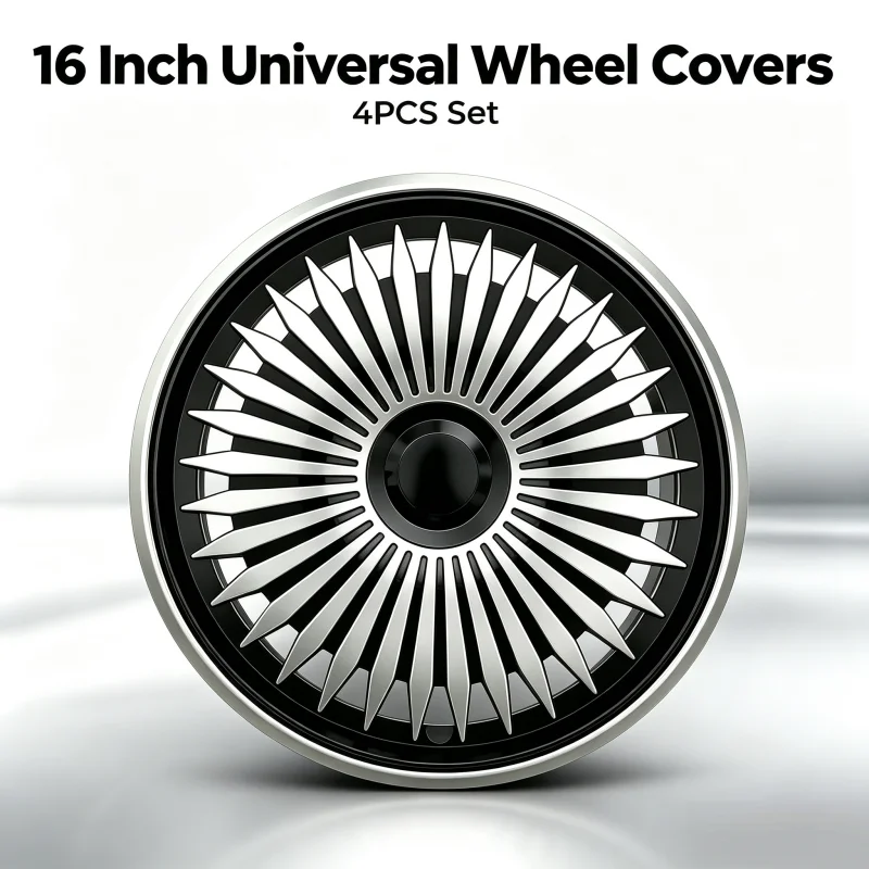 4Pcs 16 Inch Universal Car Wheel Covers Hubcaps Silver Black 16RR Replacement Auto Rim Caps Tire Accessories Exterior Trim Case