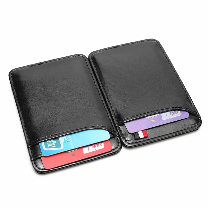 Ultra Thin Men's  Magic Wallets PU Leather Mini Money Cash Card Holder Black Small Men's Amusing Purse Slim Fold Male Bag Gift