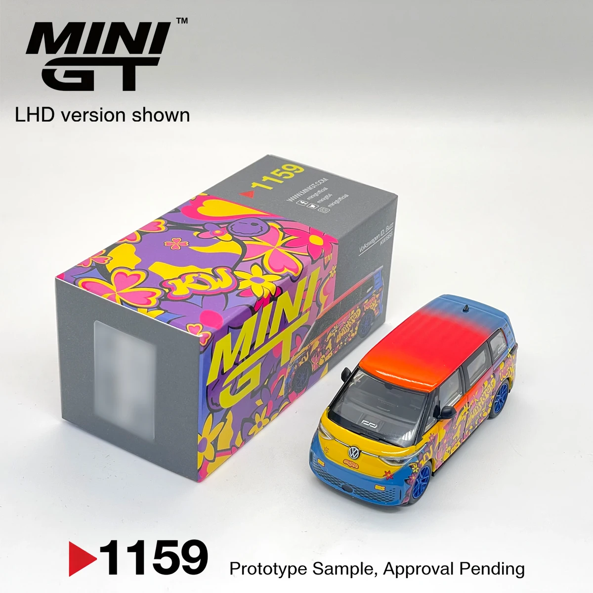 Minigt1159 1:64 Legierungs-Druckguss Volkswagen ID.Buzz KW/BBS Bunter Blumen-Graffiti LHD Mgt01159 Sammlermodellauto auf Lager