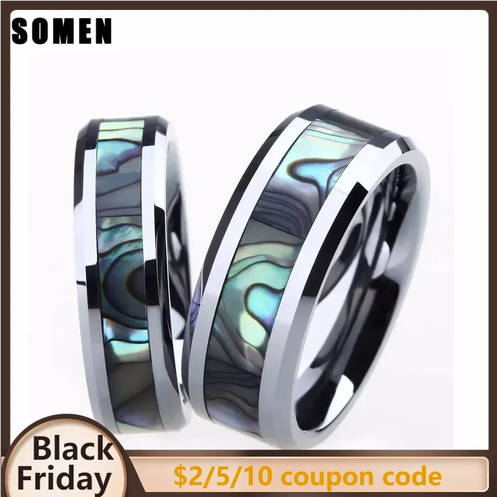 Some 6mm 8mm Ring For Couple Tungsten Ring Luxury Abalone Shell Wedding Engagement Ring Lover\'s Jewellery alliance anel boho