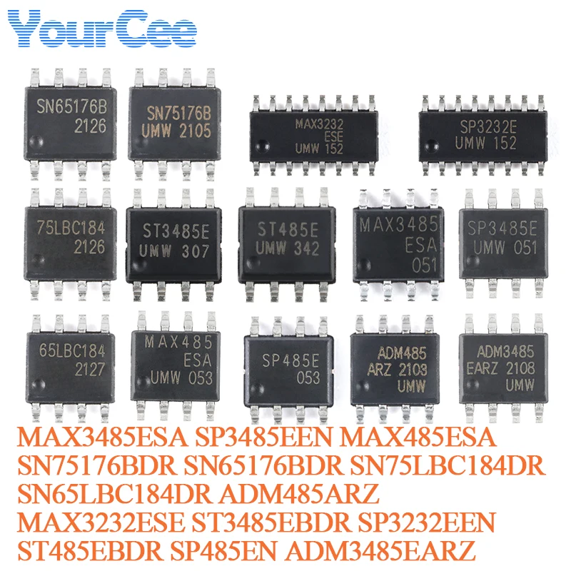 10PCS ADM3485EARZ ADM485ARZ SP3485EEN SP485EN MAX485ESA MAX3485ESA SOP-8 Half-duplex RS485 RS422 Transceiver Chip SN75176BDR