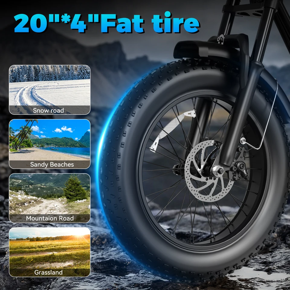 Ridstar Q50LITE Electric Bike for Adults Peak 1500W 31 MPH 48V 15.6AH  E-Bike Electric Bicycle 20x4" Fat Tire Mountain Bike image 6