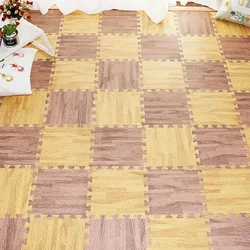 Wooden Grain Floor Mat Fashion Foam Play Splicing Bedroom Thicken Soft Modern Floor Kids Rug Living Room Crawling Carpet