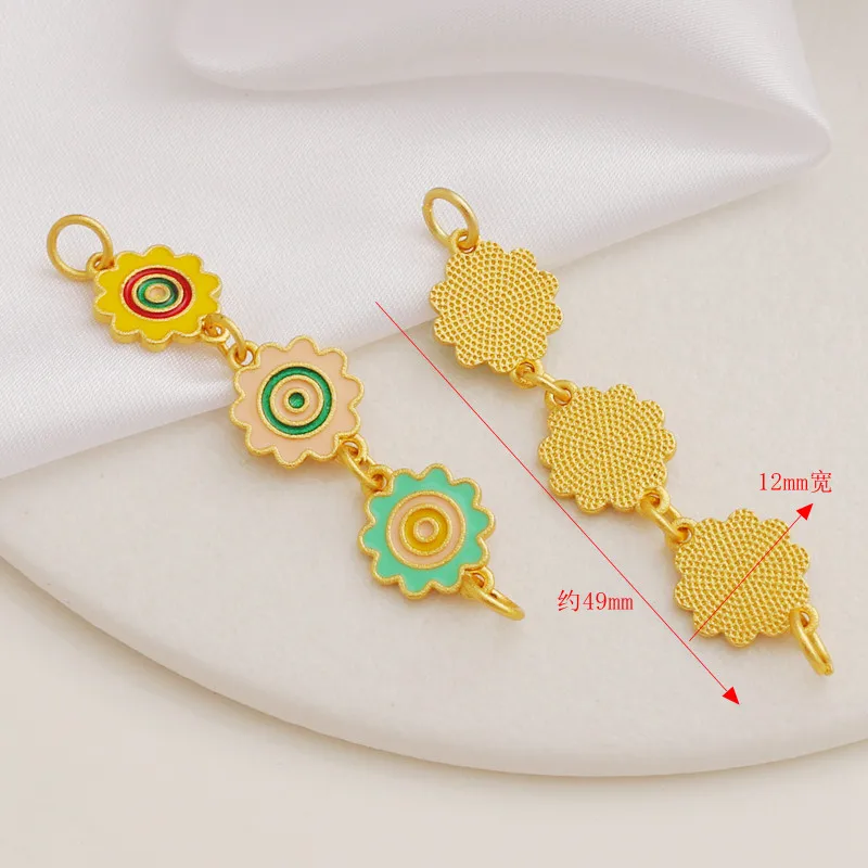Ancient Gold Sand Gold Enamel Drip Oil Dopamine Color 3Pcs Peach Heart Flower For DIY Bracelet Necklace Earrings Findings