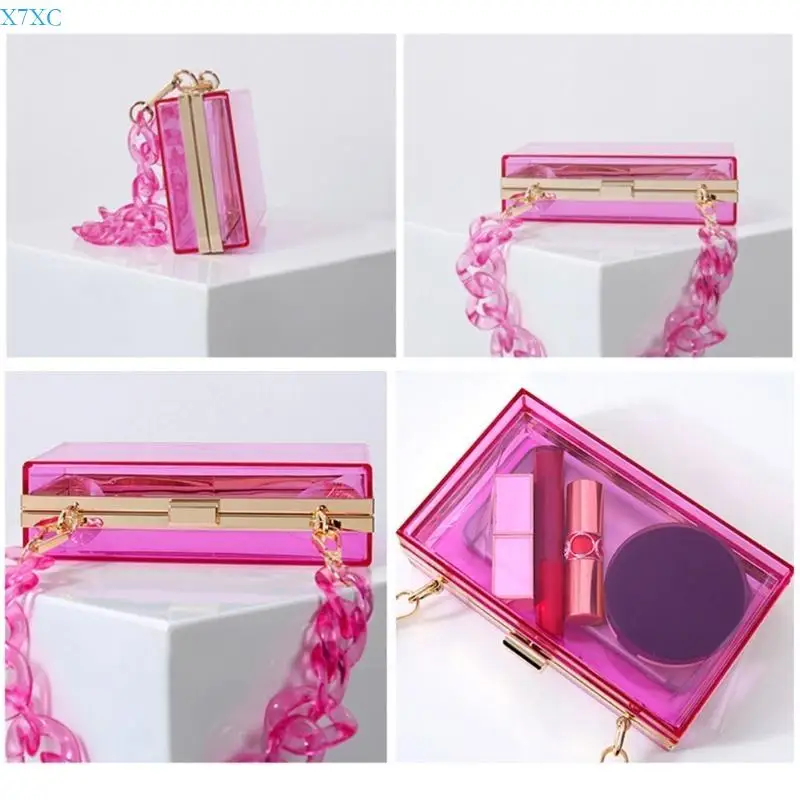

X7XC Trendy Transparent Evening Bag Handbag for Cosmetics and Accessories