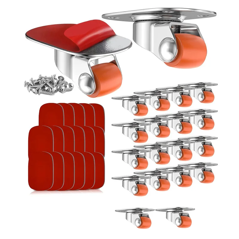 ABJY-0.5In Oval Plate Self-Adhesive Caster Wheels, 360° Swivel, Strong Nano Adhesive, 30 Lbs Load Capacity Per Caster 20Pack