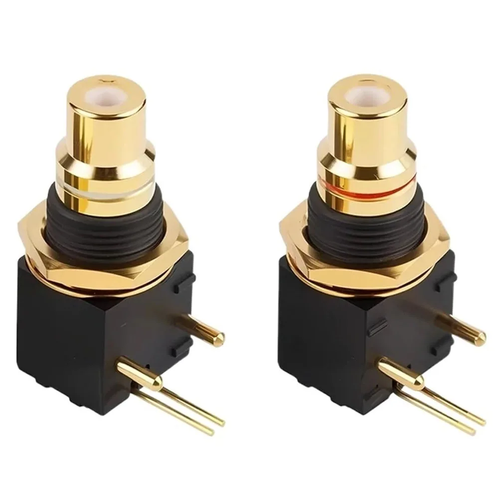 2PCS RCA Connector - Female Right Angle Gold Plated Panel Mount Adapter for Audio Video Decoder PCB Board Coaxial Socket