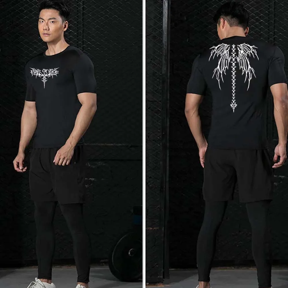 Men\'s Compression Shirt Anime Print Gym Sport Quick Dry Gym TShirts Fitness Athletic Undershirts Elasticity Tops Tee Summer Male