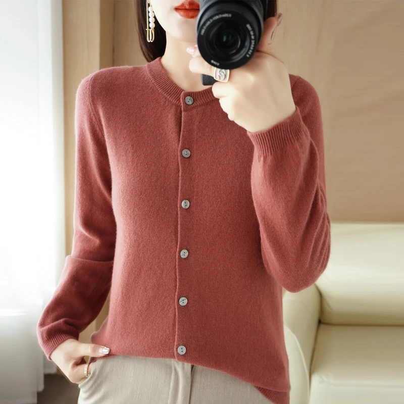 

Women's Knitted Cardigan Spring And Autumn New Women's Round Neck All-Match Sweater Coat Korean Style Fashion Loose Top