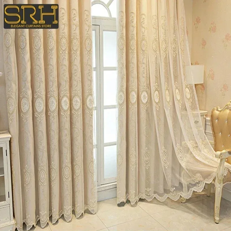 

New Europeanluxury Double-layer Cloth Gauze Modern Integrated Curtains for Living Room Bedroom Blackout Custom White Tulle