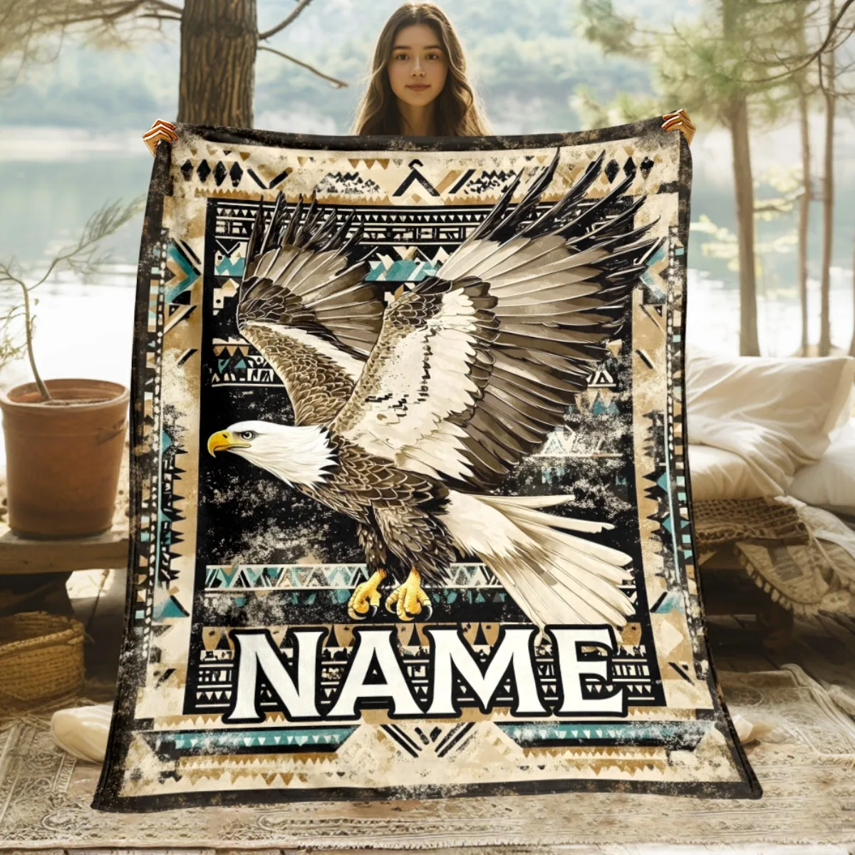 1 قطعة اسم مخصص شخصي القبلية النسر الأصلي الأمريكية تصميم بطانية لينة الفانيلا الفراش للأريكة والتخييم والسفر