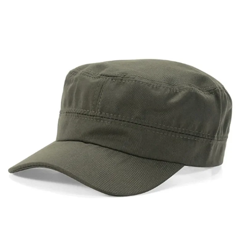 Unisex Vintage Einfarbige Flache Militärmütze in Fünf Farben Erhältlich, Atmungsaktive Sommer-Outdoor-Militärmütze, Flache Schlichte Mütze – Detail 30