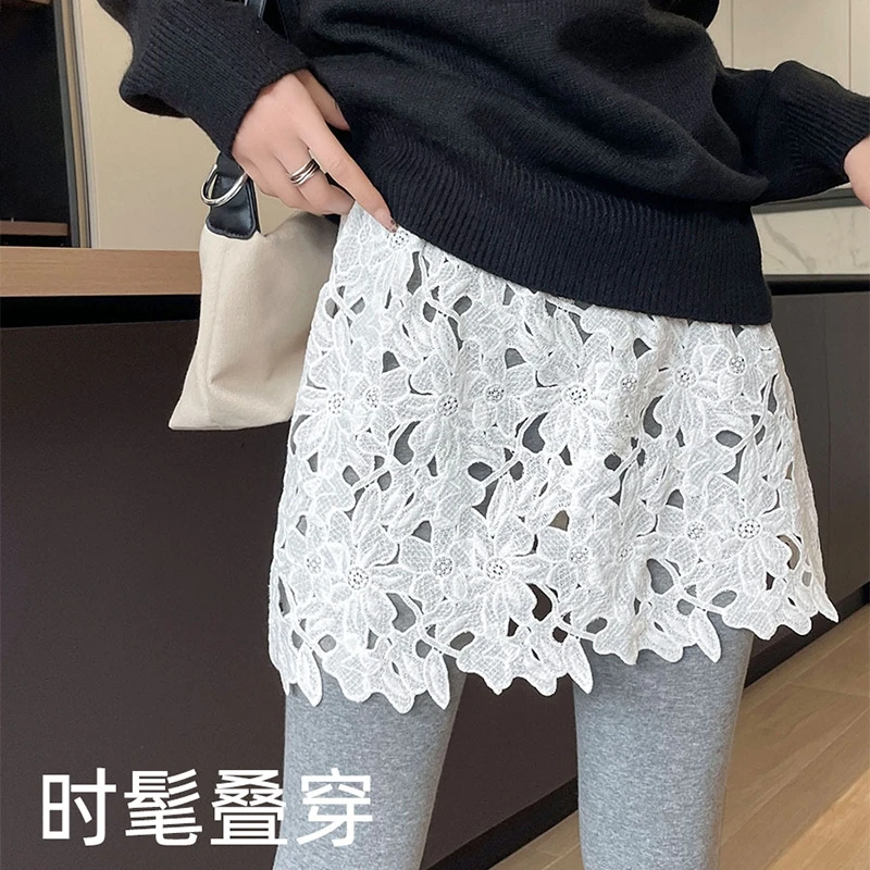 Floral Hollow Out Fart Curtain Mini Detachable A-line Hem Short Skirt Extender Half Length Skirt