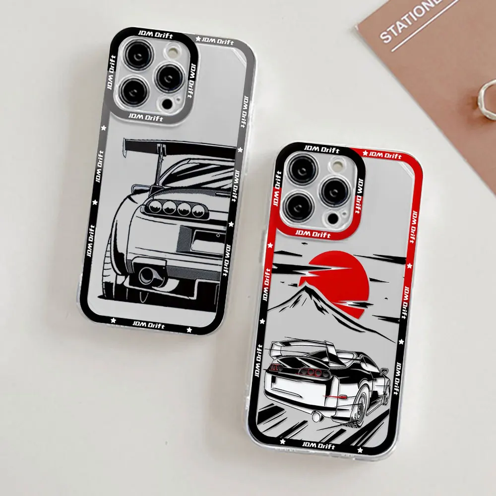 

Sports Car JDM Phone Case for iPhone 16 15 14 13 12 11 Pro Max Mini X XS 7 Plus SE 16E Shockproof Transparent Soft Cover Fundas