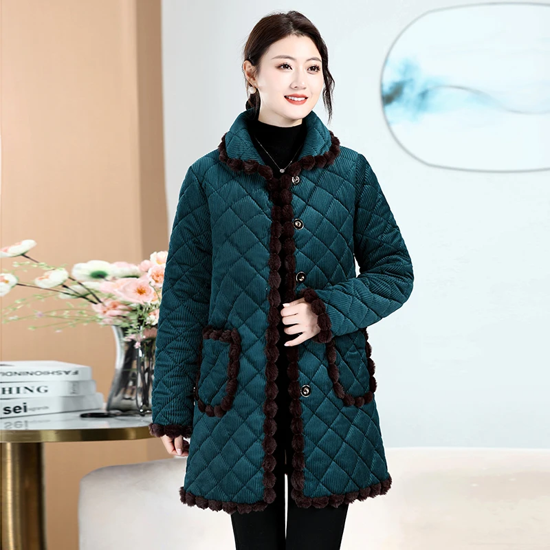 

Теплая хлопковая куртка-пальто из вельвета свободного кроя с отложным воротником для женщин, модное утепленное пальто из полиэфирного волокна