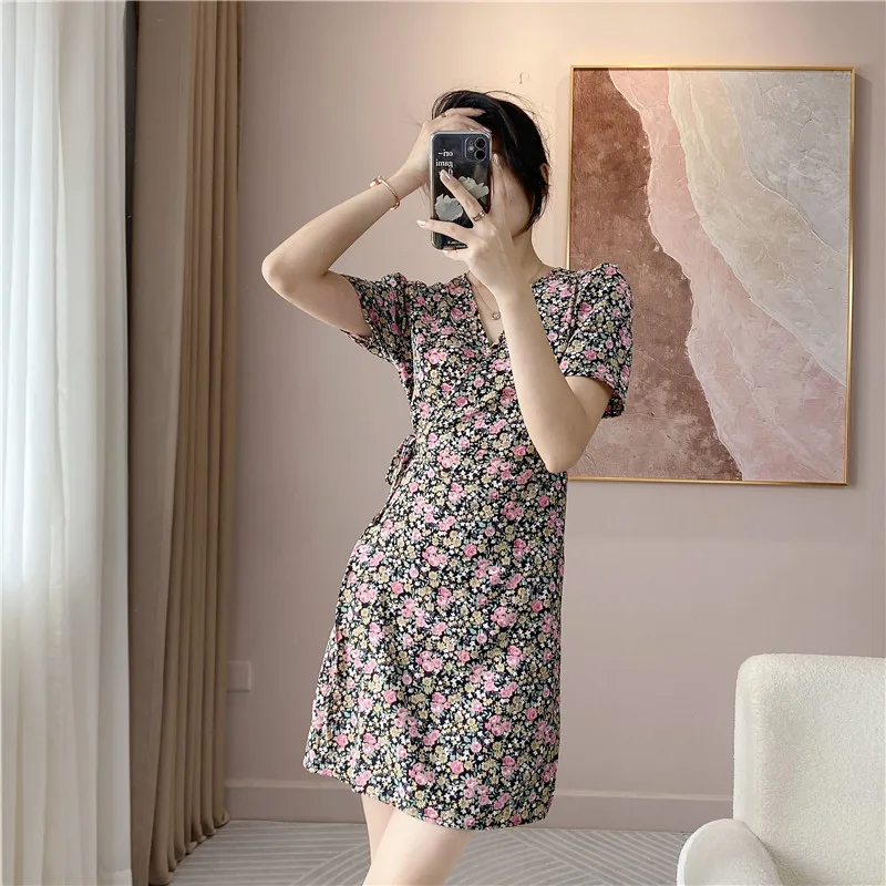 Falda acampanada de cintura alta con cinturón y estampado Floral V-Ne ort Sve Dr ajustada para mujer primavera verano otoño